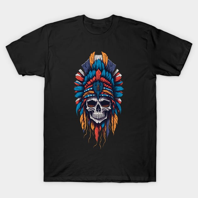 Native American Chief Skull T-Shirt by PlayfulPrints